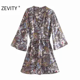 Kobiety Vintage Nerkowca Kwiatowy Print Sashes Sosowery Damskie Paisley Kimono Vestidos Chic Side Split Casual Dresses DS4518 210420