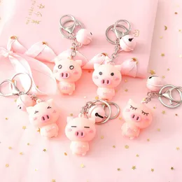 1PC Korea Cute Pink Pig Keychain Key Ring For Women Girl Bell Animal Bag Key Chain Lovely Keychains Car Keyring Jewelry Gift K12 G1019