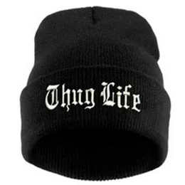 2021 NEW THUG LIFE Black Letter Beanie Unisex Fashion Hip Hop Mens Beanies Knitted Caps for Women Skullies Gorros Bonnets Y21111