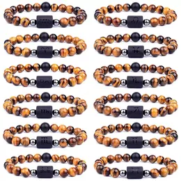 Tiger Eye Stone 12 Constelação Casal Strand Pulseira Homens Leo Aquário Aquário Sagitário Zodíaco Libra Braceletes Para As Mulheres Amizade Jóias