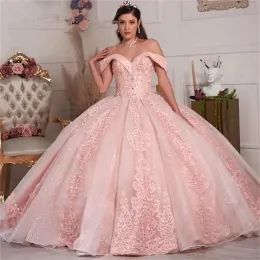 Princess Pink Ball Gown Quinceanera Dresses Puffy Off Shoulder Appliques Sweet 15 16 Dress Graduation Pageant Prom Gowns Vestidos