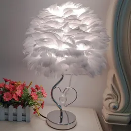 Nordic Feather Table Lampa Moderna Mode Varma Pojkar och Tjejer Prinsessan Room Bedroom Desk Lamp