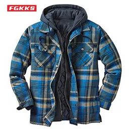 Fgkks outono inverno homens jaqueta grosso clássico cópia xadrez europeu americano outerwear alta qualidade quente quente casaco de jaqueta 210927