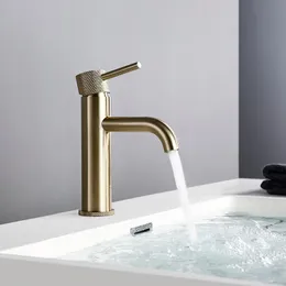 Badrum Sink Kranar Bagnolux Vattenbesparing Borstat Guldkran Enkelt hål och Kall Rund Spray Brass El