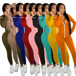 Zipper Z Kapturem Fitness Casual Sporty Pajacyki Suknie Kobiet Kombinezon Długi Rękaw Workout Workout Solid One Piece Stroje 011911