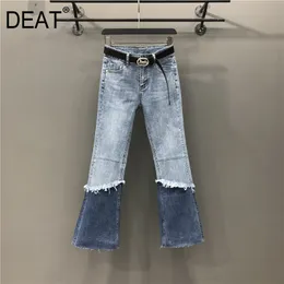 Casual Trumpet Slim Jeans Kvinnor Sträcka Patchwork Hög midja Nio Point Micro Pants Mall Goth Spring GX470 210421