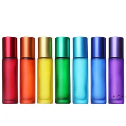 Hochwertige blaue/grüne/rosa/schwarze/bernsteinfarbene Mini-10-ml-Rollglasflasche für Düfte, ätherische Öle, Edelstahl-Rollerball LLE11686