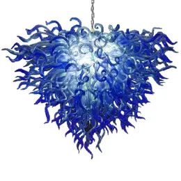 Ręcznie dmuchany Szklany żyrandol Cobalt Blue Color Lampa Romantyczny Design Heart Design LED Wisiorek Wiszące Oświetlenie Custom Chandeliers Light 100 o 70 cm