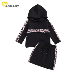 6M-5Y Toddler Baby Kid Girl Clothes Set Leopard Hooded Tops T shirt Skirts Casual Children Autumn Outfits Costumes 210515