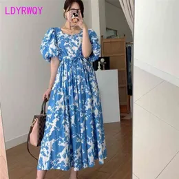 LDYRWQY Retro ink print long halter lace-up dress Office Lady Polyester Knee-Length zipper 210416