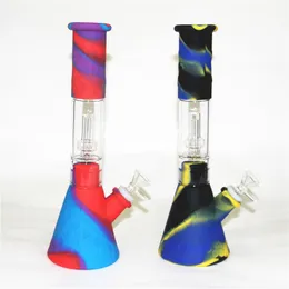 hookahs Silicone Bong Water Pipe Gatling Bongs 14mm Joint 10 Colors Choose glass ash catcher