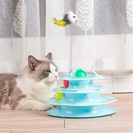 Triple Play Disc Cat Toy Balls Tower Rolig Crazy Ball Track Disk Teaser Feather Stick Mouse IQ Training Interactive Pets Leksaker