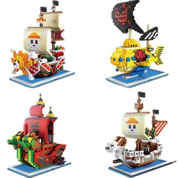 Micro Brick One Piece Pirates Ship Block Set Going Merry Thousand Sunny Snake Law U-Boot Bauspielzeug für Kinder Y1130