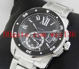 최고 품질 구경 드 남자 날짜 스포츠 손목 시계 다이버 w7100057 스테인레스 스틸 팔찌 블랙 다이얼 망 자동 기계 시계