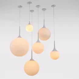 Loft Simple Milk White Glass Ball Pendant Lamps LED E27 Modern Hanging Lamp With 6 Size For Living Room Bedroom Lobby Hotel Shop