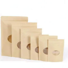 8 rozmiarów Brązowy Papier Kraft Torby Stand-Up Torby Podgrzewane BEZPIECZEŃSTWO GRZEBOWE ZIP Wewnętrzna folia Hollow Out Food Magazyn Packaging Torba BH5266 TYJ