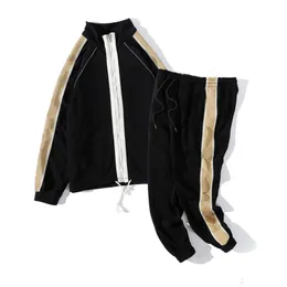Мода мужская одежда спортивная компенсация бренда мужской потного костюма весна осень с длинными рукавами двухсексуал набор падение трексейты бежевые куртки + Pantskwk3 мужчины