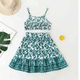Girls Clothes Sets For Kids Cute Cotton Strap Short Tops Bohemian Style Skirt Summer 210629