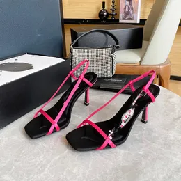 2022 Satin platform high heel sandals crystal embellished rhinestone dinner shoes stiletto heel slippers ladies