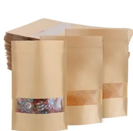 2021 18x26cm Stand Kraft Paper Window Frosted Showcase Packaging Food Bags Heat Sealing Zip Reusable Baking Candy Snacks Tea Package Pouch