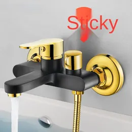 욕실 샤워 세트 욕조 수도꼭지 및 차가운 목욕 트리플 블랙 화이트 골드 간단한 세트 구리 믹싱 밸브