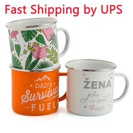 350ml Sublimation Enamel Coffee Mug Stainless Steel Camping Picnic Drinkware Cup with Handle Festival Party Gift