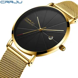 Luxury Watches CRRJU Brand Watch Men Fashion Casual Quartz Men's Ultra Thin Design Waterproof Sport Watch Men Montre Homme Gold 210517