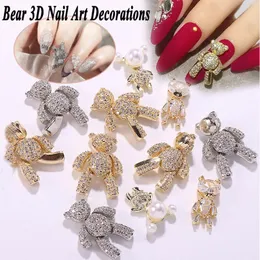Decorazioni per unghie 3D Luxury Gold Bear Lega Zircone Cristalli Gioielli Strass Unghie Accessori Charms