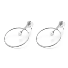 Stud Bohemia Rostfritt stål Guld/silver/rosguldörhängen smycken Imitatopn Pearl 35mm Circle Pendientes Mujer Moda 2021