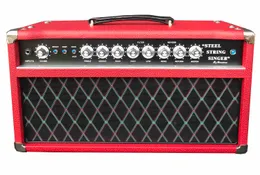 Custom Grand Tone SSS Steel Stringer Singer Guitar Amp Head med Red Tolex Anpassad Faceplate OEM 100W