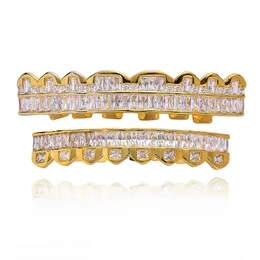 8 dentes quadrados zircônio banhado a ouro com diamante dente grelhe cor prata bling aaa zircão cúbico churrasco dental boca hip hop moda jóias presente de rapper