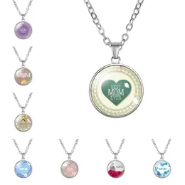 8 Styles Round Mom Pendant Necklace Charm Jewelry High Quality Love Heart Necklaces for Mother Accessories Party Favors