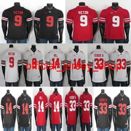 College fotboll Jersey Master Teague III Jersey Binjimen Victor KJ Hill NCAA Ohio State Buckeyes Tröjor Vit Svart Röd 150th