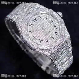2021 Paved Diamonds 15400 A3120 Automatiska Mens Watch Arabic Script Fullt Iced Out Klockor Rostfritt Stål Bracelet Super Luxury Puretime B2