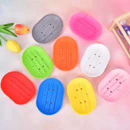 Silicone Soap Dishes Anti-skidding Oval Holder Travel Plate Tray Leaking Mould Proof Rack Kitchen Bathroom Soapbox