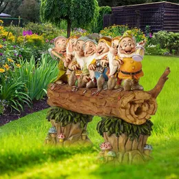 Przedsprzedaż 15 dni Handmade Seven Krasnolud Drzewa Gnome Decorate Ogród Mini Żywicy Rzemiosło Rysunek Bonsai Odkryty Dom Drop 210607
