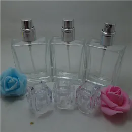 (50piece / lot) 30ml Clear Perfume Bottle 30cc Crystal Glass Bottle, 1 Oz Square Köln med Silver Sprayer