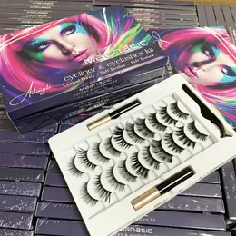 Brand Magnetic Eyelashes with Eyeliner Set 10 Pairs Different Lash 3D 5D Natural Look Reusable Eyelash Liquid Eyeliner and Tweezers No Glue Needed