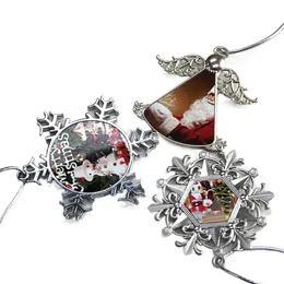 3 Styl Snowflake Wisiorki Sublimacja Christmas Ozdoby Metal Thermal Transfer Drukowanie Pusty Ornament Biały Dostosowany DIY Dekor