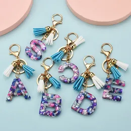 Beautiful and fashionable 26 English alphabet keychain transparent acrylic crystal tassel pendant bag pendants Christmas gift