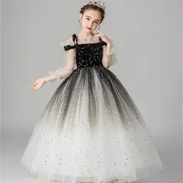 Starry Sky Flower Girl Dress Thin Gauze Fluffy Tulle Ball Gown Performance Evening Kids Kläder E20121 210610