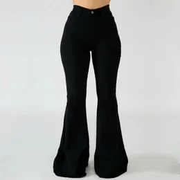 女性プラスサイズのファッショナブルなカジュアルな色のスリムタイトなフレアパンツのズボンのための高腰緩い快適なジーンズ