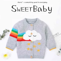 Autunno Inverno Neonate Maschi Ragazze Cartoon Arcobaleno Nuvola Giacca in maglia Infantile Bambini Ragazzo Ragazza Manica lunga Cardigan Cappotto Abbigliamento 210521