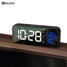 MICLOCK Sveglia a specchio senza fili LED con controllo vocale Temperatura Umidità Sze Tavolo musicale ricaricabile USB 220311