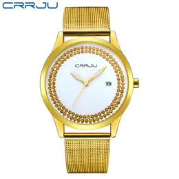 Crrju Super Slim Gold Mesh Stainless Steel Klockor Kvinnor Toppmärke Lyx Casual Clock Woman Wrist Watch Lady Relogio Feminino 210517