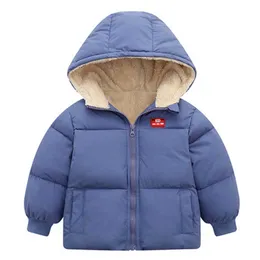 Chłopiec Kapturem Kurtki Zimowe Ciepłe Grube Plus Velvet Jacket Girls Toddler Kid Płaszcze Dzieci Znosić Wiosna Cukierki Kolor 2 4 6Y H0909