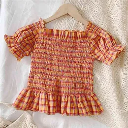 Summer Plaid Shirt Kid Clothes Shirts For Girls Children's Clothing Tops Blouse 210528