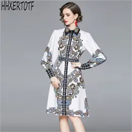 High Quality spring Vintage Dres long Sleeve turn down collar Waist Sashes Single Breasted Floral Print d 210531