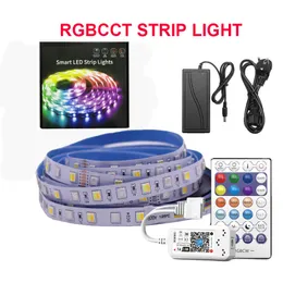 RGBCCT LED Strip Light Set 5M 12V5A Strömförsörjning WiFi-styrenhet 5050 RGB + CCT RGBW RGBWW 60LEDS / M Vattentät flexibel bandlampa