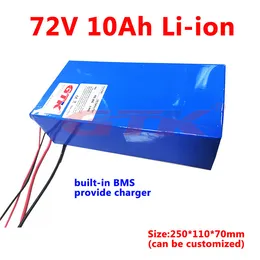 Litiuminladdningsbart batteripaket 72V 10AH LI JON Batteri med BMS för 1500W Electric Scooter Kit Golf Cart+2A Charger